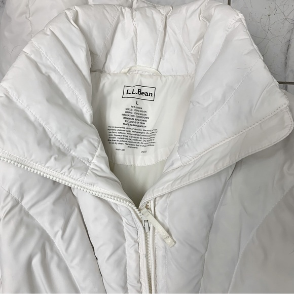 LL BEAN Women’s White GooseDown Puffer Mid-Length Jacket Size: L - Picture 3 of 8